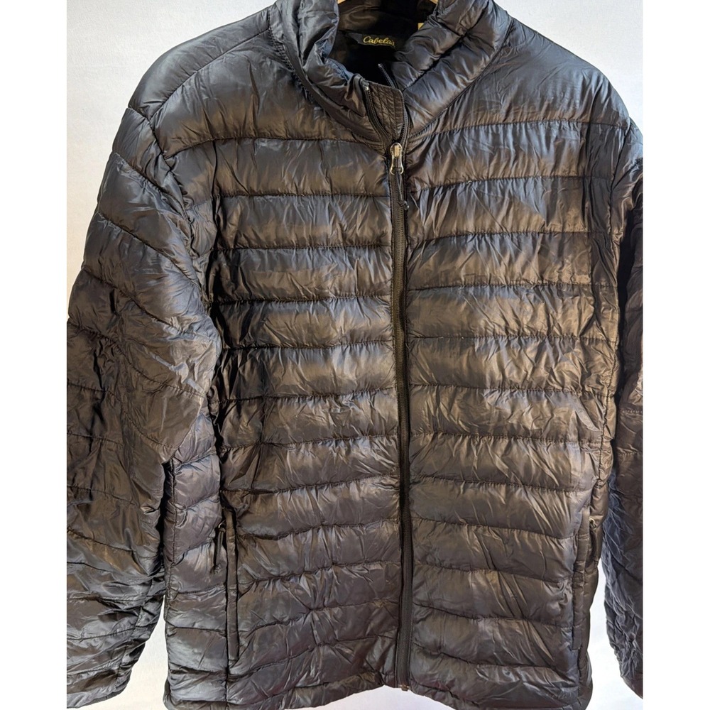 Cabelas Premier Northern Nylon Jacket Light Duck Down Black Puffer Size Men's M